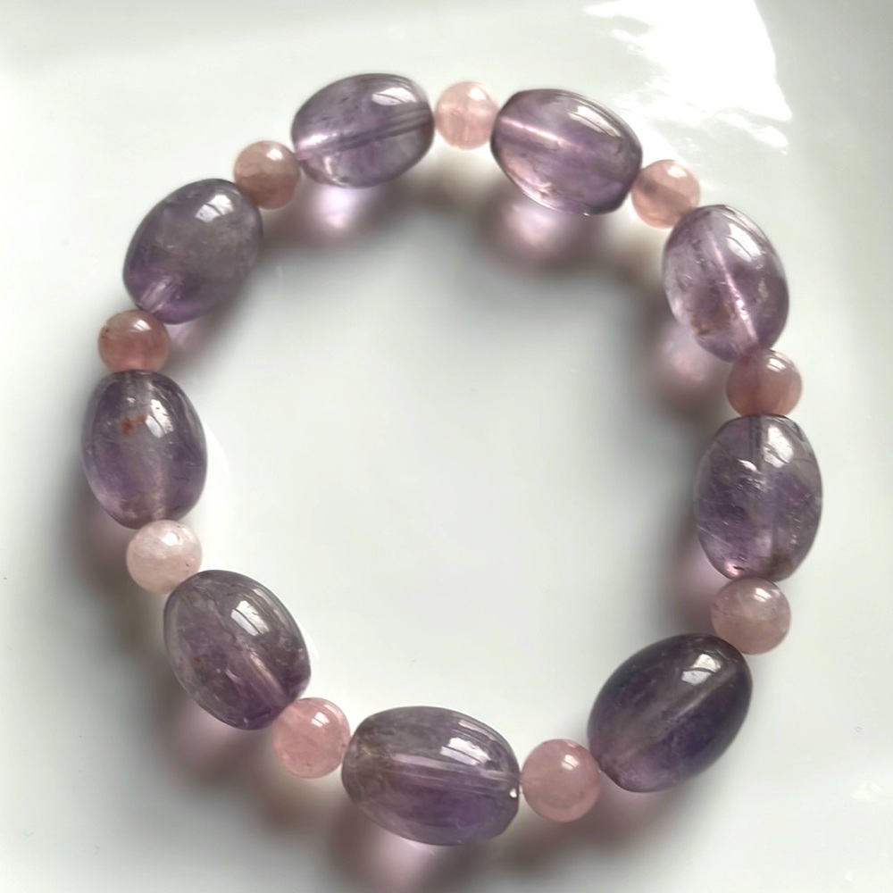 Amethyst and pink quartz bracelet